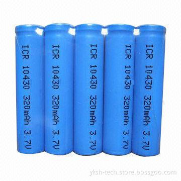 ICR10430 Cylindrical Li-ion Rechargeable Battery, 3.7V, 320mAh, Used for Cellphone, Computer, Laptop